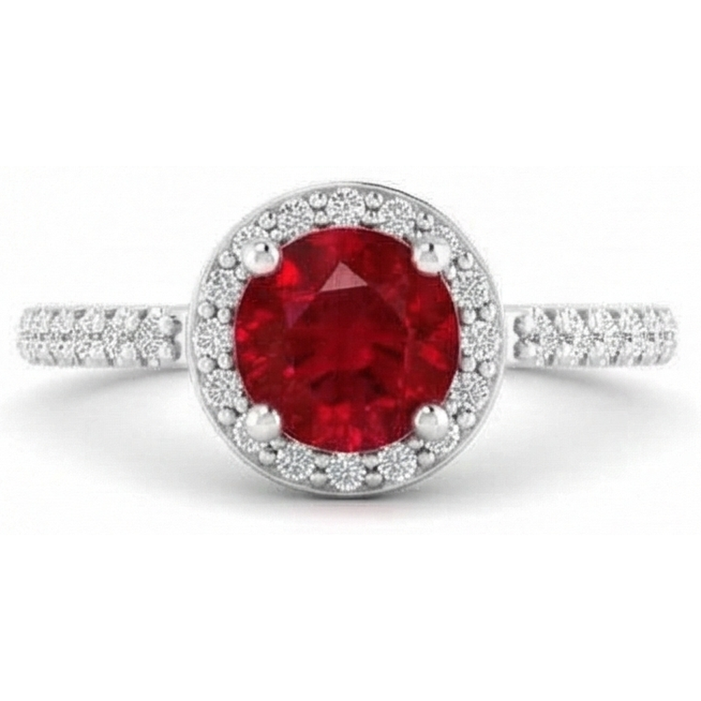 natural round ruby 2.50ct ring top view