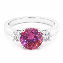 2.50 Carats Round Cut Pink Sapphire Three Stone Ring Gold White 14K