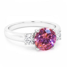 2.50 Carats Round Cut Pink Sapphire Three Stone Ring Gold White 14K