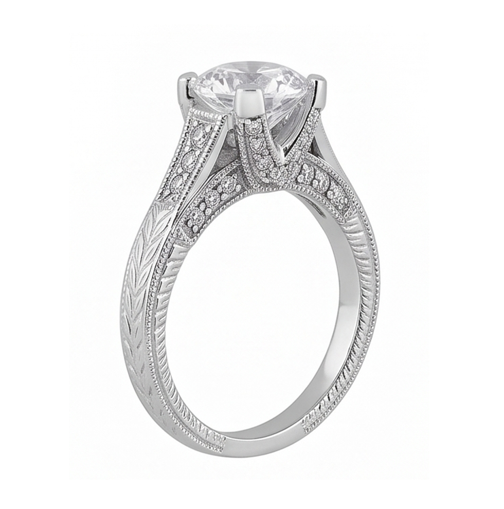 2.50 Carats Round Natural Earth Mined Diamond Engagement Ring Milgrain Vintage Style