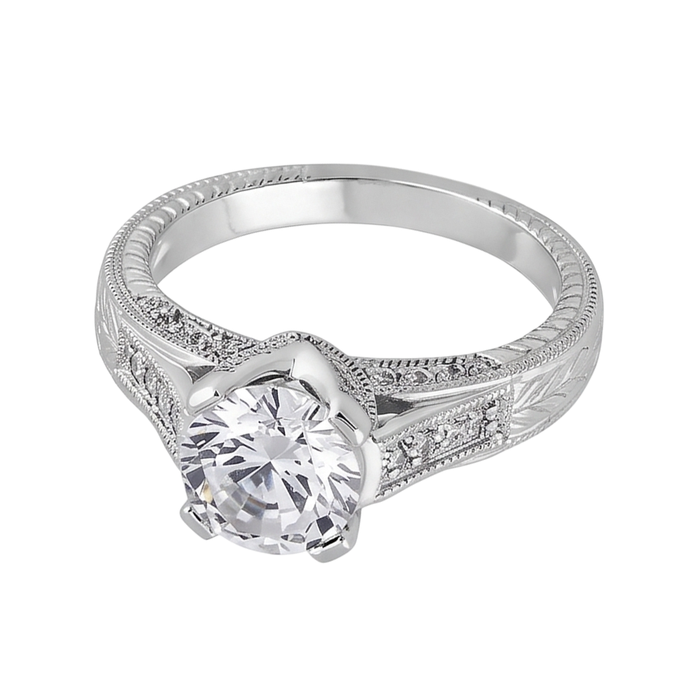 2.50 Carats Round Natural Earth Mined Diamond Engagement Ring Milgrain Vintage Style