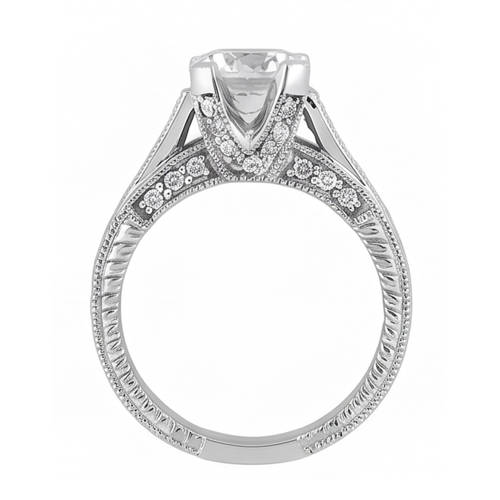 2.50 Carats Round Natural Earth Mined Diamond Engagement Ring Milgrain Vintage Style