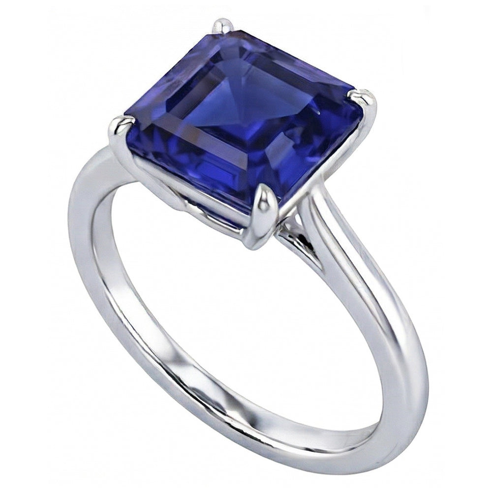 2.50 Carats Solitaire Gemstone Ring Asscher Ceylon Sapphire Gold 14K