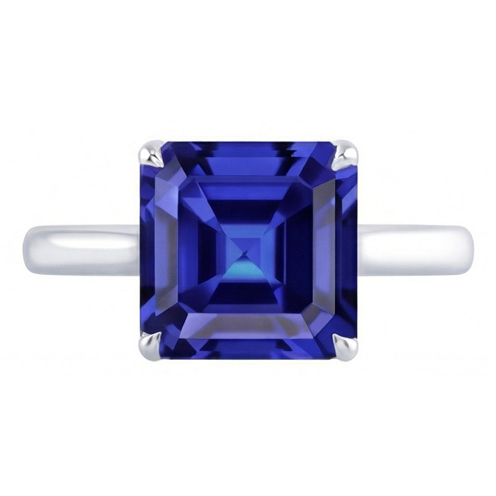 2.50 Carats Solitaire Gemstone Ring Asscher Ceylon Sapphire Gold 14K