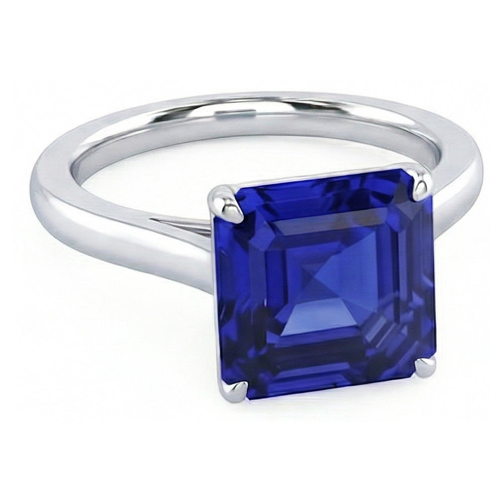 2.50 Carats Solitaire Gemstone Ring Asscher Ceylon Sapphire Gold 14K