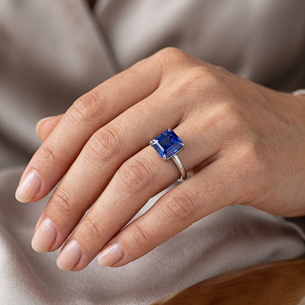2.50 Carats Solitaire Gemstone Ring Asscher Ceylon Sapphire Gold 14K