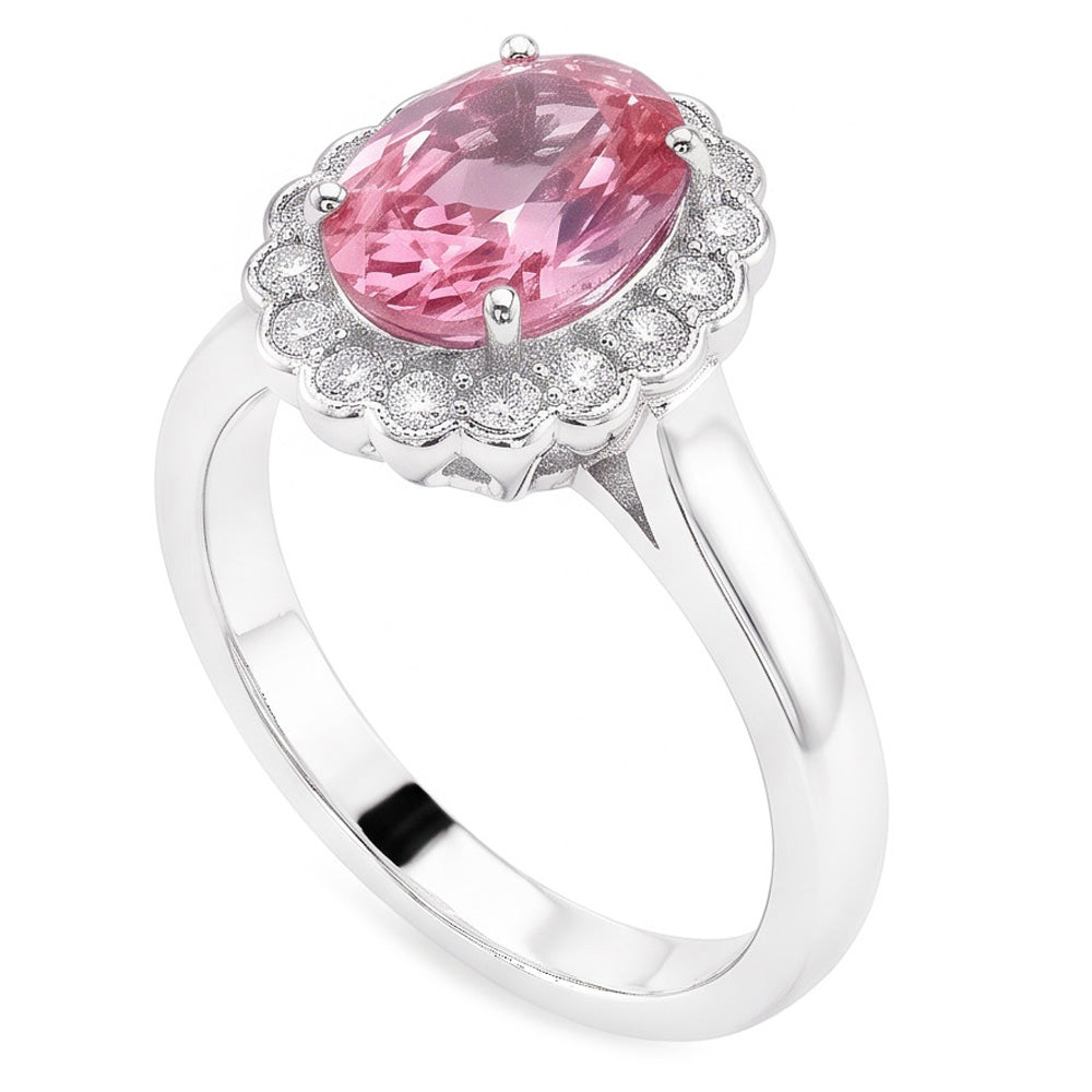 2.50 Ct Pink Sapphire And Round Natural Earth Mined Diamonds Anniversary Ring Gold
