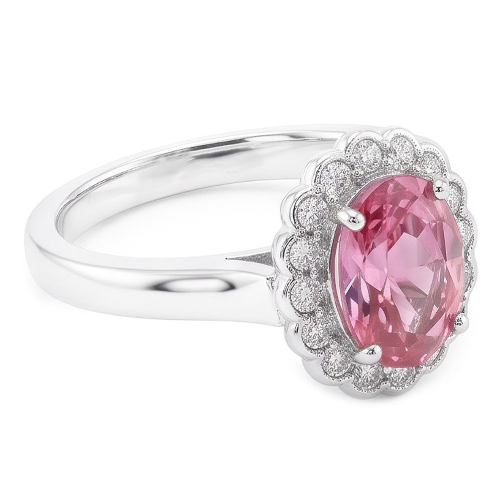 2.50 Ct Pink Sapphire And Round Natural Earth Mined Diamonds Anniversary Ring Gold