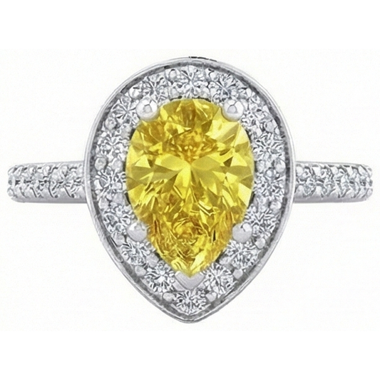 2.50 Ct Yellow Sapphire And Natural Earth Mined Diamonds Anniversary Ring White Gold 14K