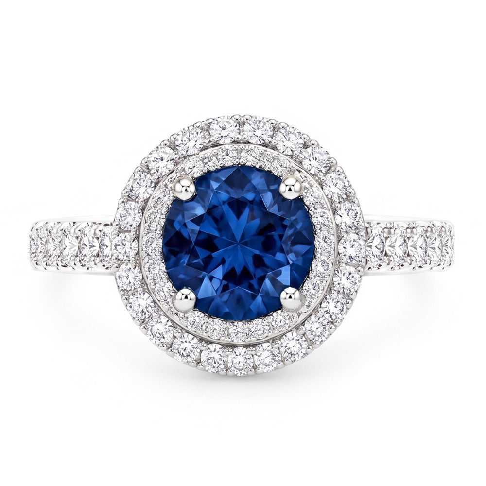 2.51 Carats Round Blue & White Natural Earth Mined Diamonds Wedding Ring Gemstone