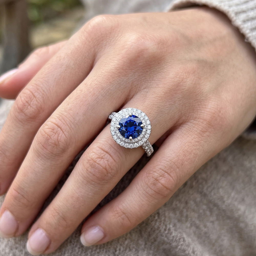 2.51 Carats Round Blue & White Natural Earth Mined Diamonds Wedding Ring Gemstone
