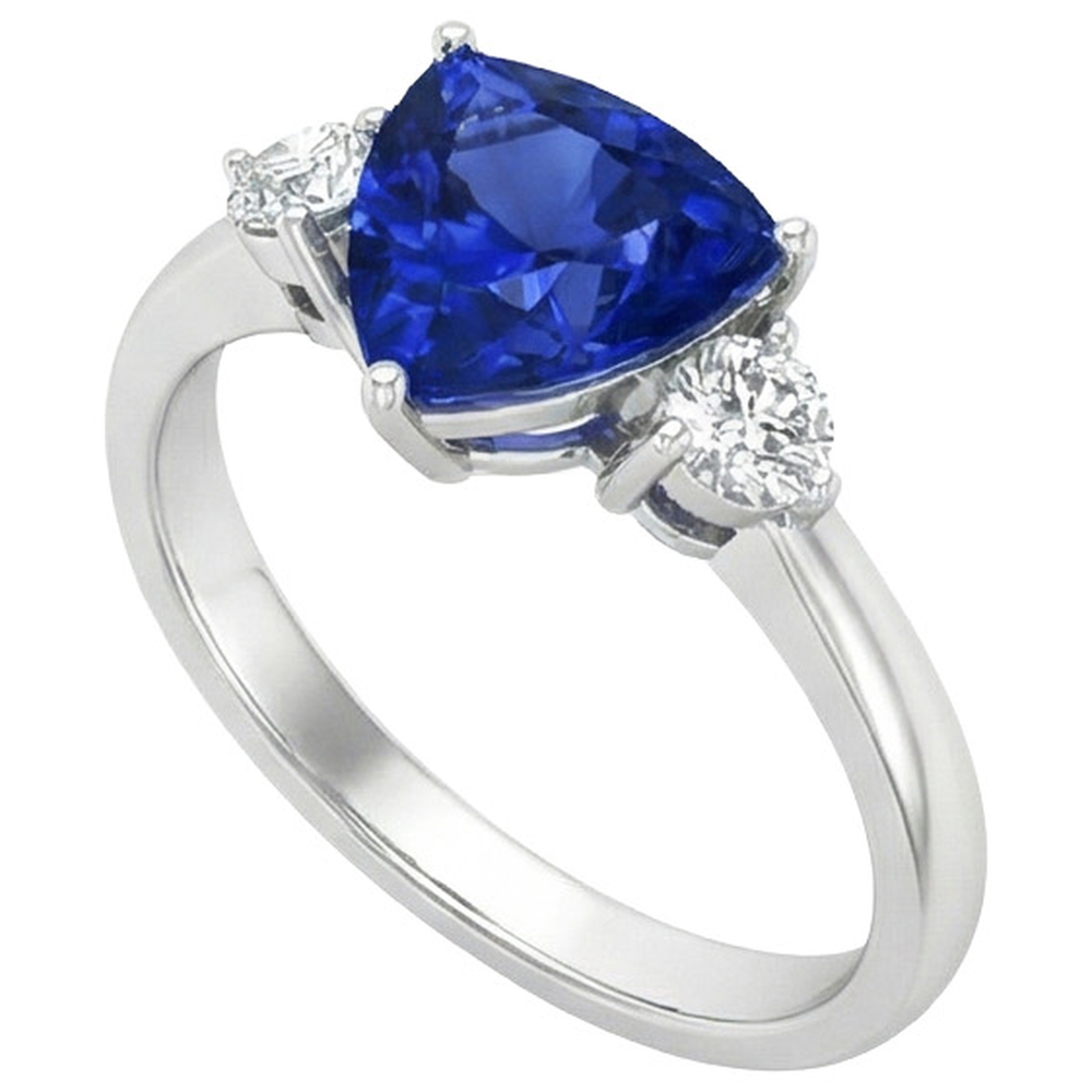 2.51 Ct. Ceylon Blue Sapphire Trillion Natural Earth Mined DIAMOND ( NOT LAB GROWN )s 3-Stone Ring