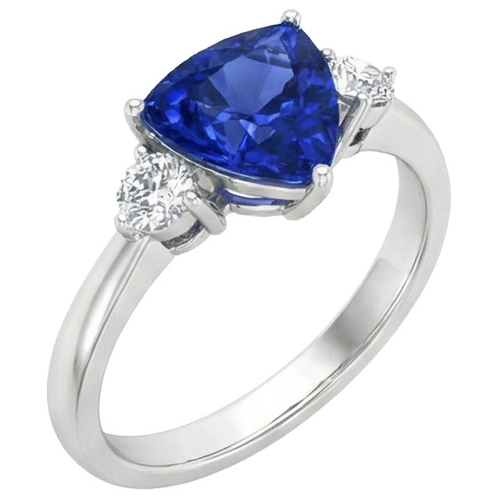 2.51 Ct. Ceylon Blue Sapphire Trillion Natural Earth Mined DIAMOND ( NOT LAB GROWN )s 3-Stone Ring