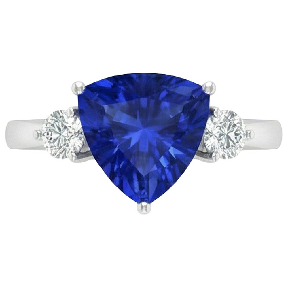 2.51 Ct. Ceylon Blue Sapphire Trillion Natural Earth Mined DIAMOND ( NOT LAB GROWN )s 3-Stone Ring
