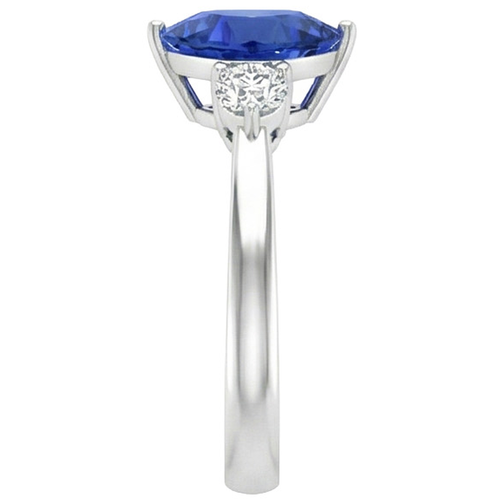 2.51 Ct. Ceylon Blue Sapphire Trillion Natural Earth Mined DIAMOND ( NOT LAB GROWN )s 3-Stone Ring
