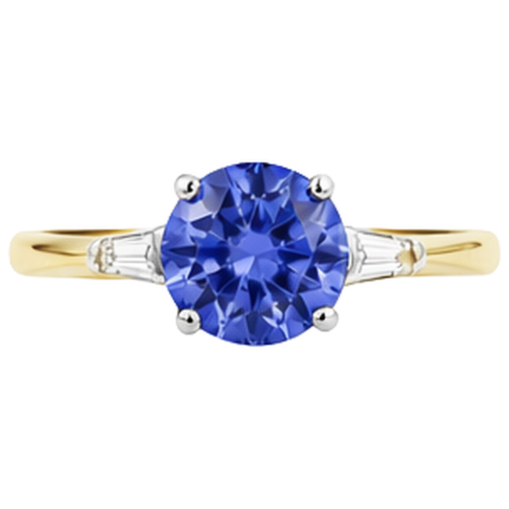 2.55 Carats Tanzanite And Baguette Natural Earth Mined DIAMOND ( NOT LAB GROWN )s Three Stone Ring 14K