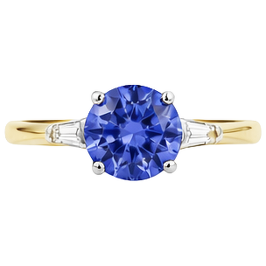 2.55 Carats Tanzanite And Baguette Natural Earth Mined DIAMOND ( NOT LAB GROWN )s Three Stone Ring 14K