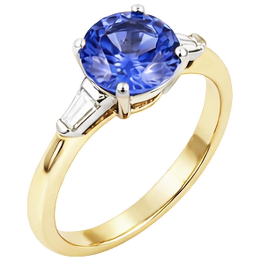 2.55 Carats Tanzanite And Baguette Natural Earth Mined DIAMOND ( NOT LAB GROWN )s Three Stone Ring 14K