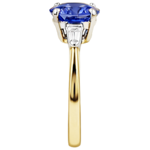 2.55 Carats Tanzanite And Baguette Natural Earth Mined DIAMOND ( NOT LAB GROWN )s Three Stone Ring 14K