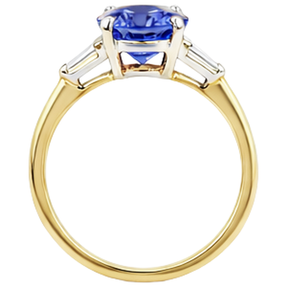 2.55 Carats Tanzanite And Baguette Natural Earth Mined DIAMOND ( NOT LAB GROWN )s Three Stone Ring 14K
