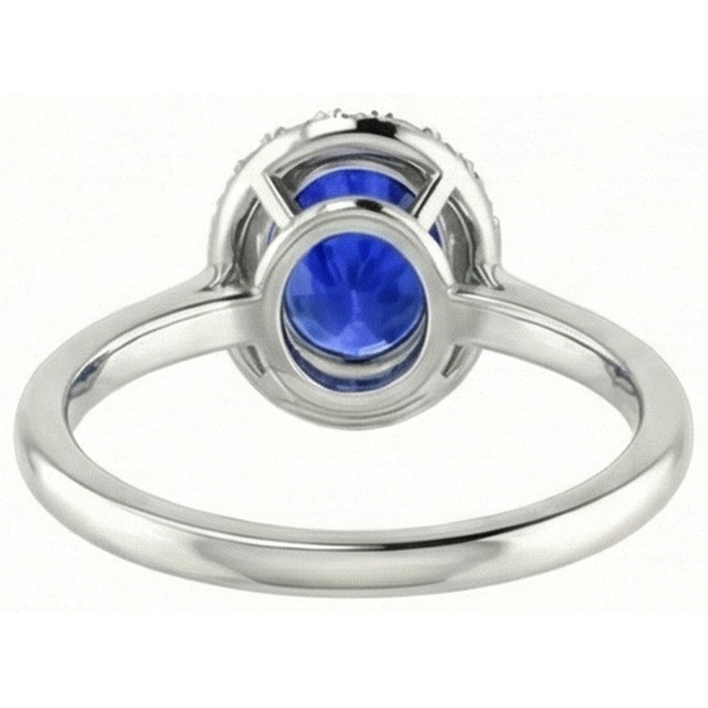 2.60 Carats Sapphire With Natural Earth Mined Diamond Ring White Gold 14K