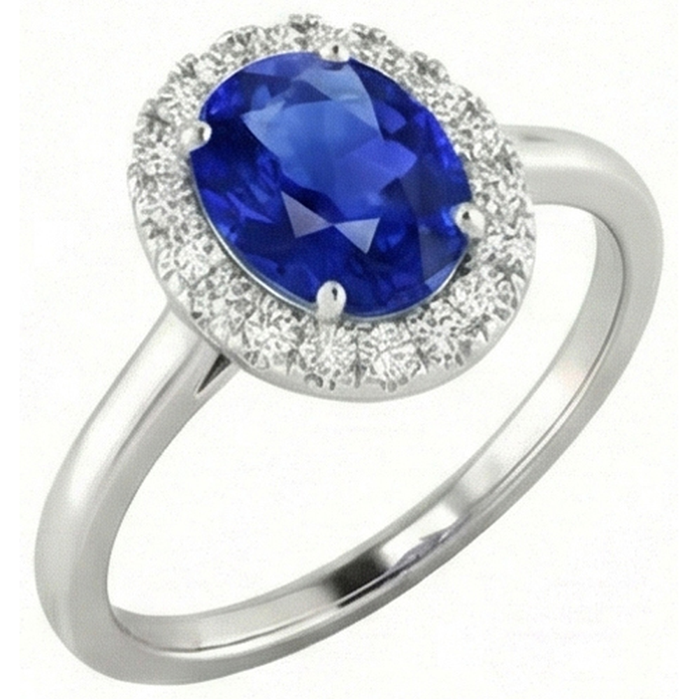 2.60 Carats Sapphire With Natural Earth Mined Diamond Ring White Gold 14K