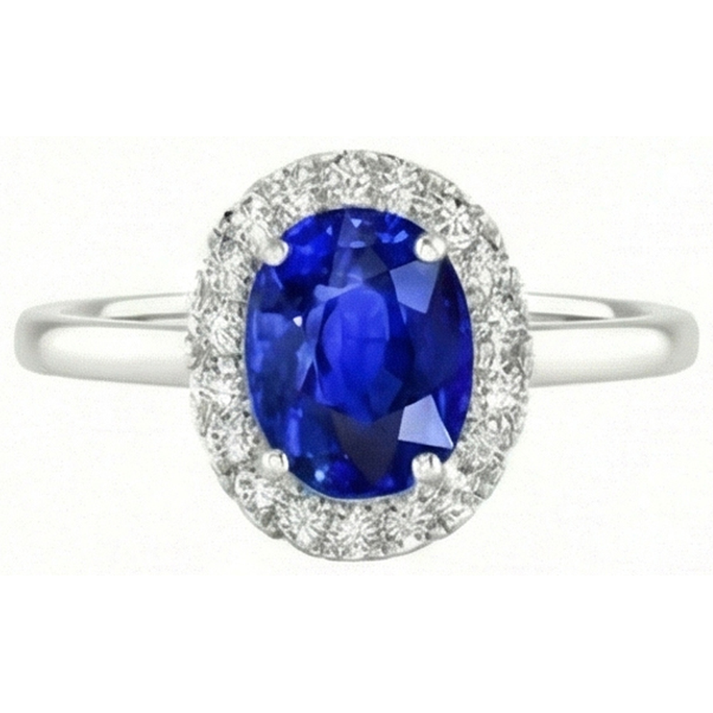 2.60 Carats Sapphire With Natural Earth Mined Diamond Ring White Gold 14K