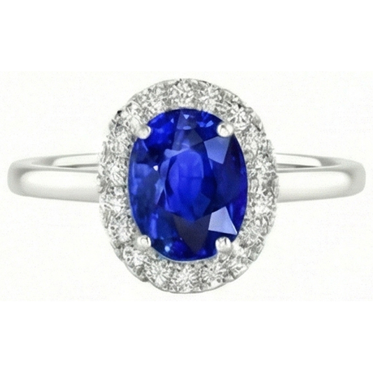 2.60 Carats Sapphire With Natural Earth Mined Diamond Ring White Gold 14K