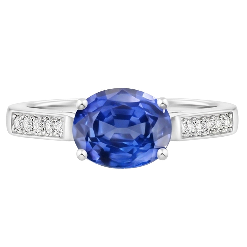 2.60 Ct Oval Sri Lanka Sapphire Natural Earth Mined DIAMOND ( NOT LAB GROWN )s Ring 14K White Gold