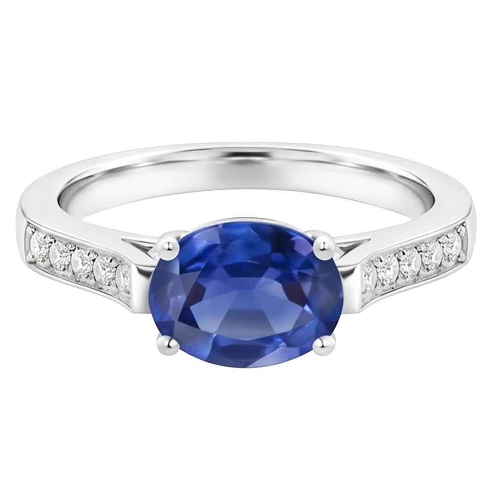 2.60 Ct Oval Sri Lanka Sapphire Natural Earth Mined DIAMOND ( NOT LAB GROWN )s Ring 14K White Gold