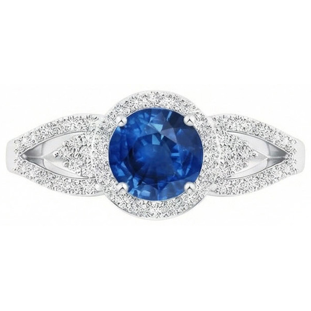 natural round sapphire 2.64ct ring close up detail