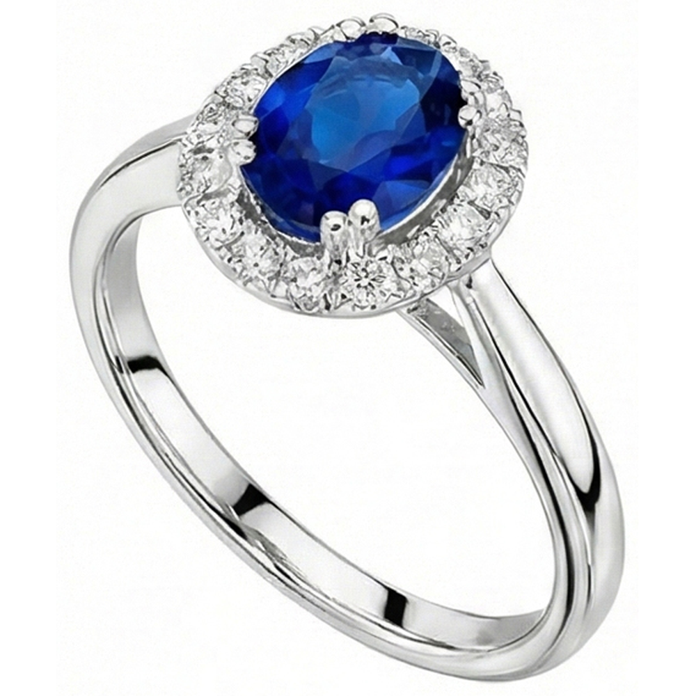 2.65 Carats Ceylon Sapphire With Natural Earth Mined Diamonds Ring White Gold 14K