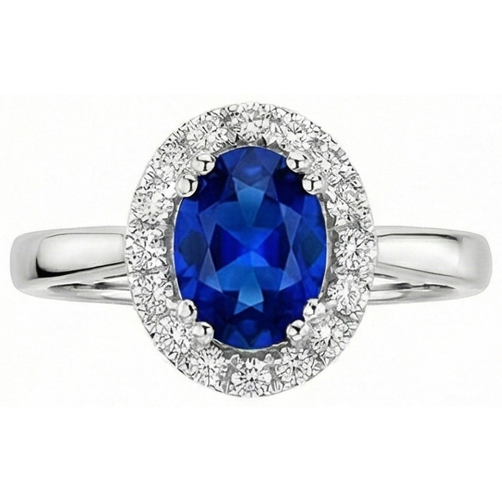 2.65 Carats Ceylon Sapphire With Natural Earth Mined Diamonds Ring White Gold 14K