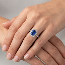 2.70 Carats Blue Emerald Cut Sapphire With Natural Earth Mined DIAMOND ( NOT LAB GROWN ) Ring 14K White Gold