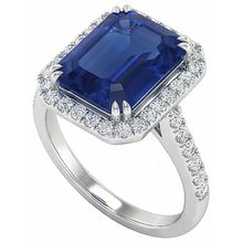 2.70 Carats Blue Emerald Cut Sapphire With Natural Earth Mined DIAMOND ( NOT LAB GROWN ) Ring 14K White Gold