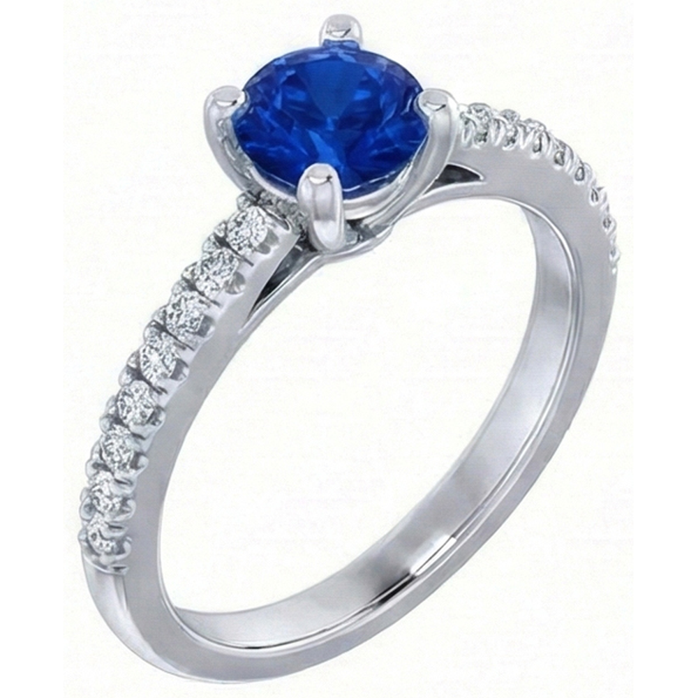 2.70 Carats Ceylon Sapphire And Natural Earth Mined Diamonds Wedding Ring