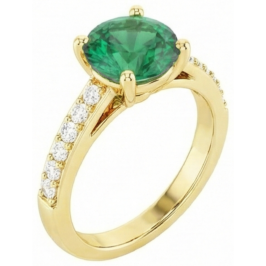 2.70 Carats Green Emerald With Natural Earth Mined Diamond 14K Yellow Gold Engagement Ring