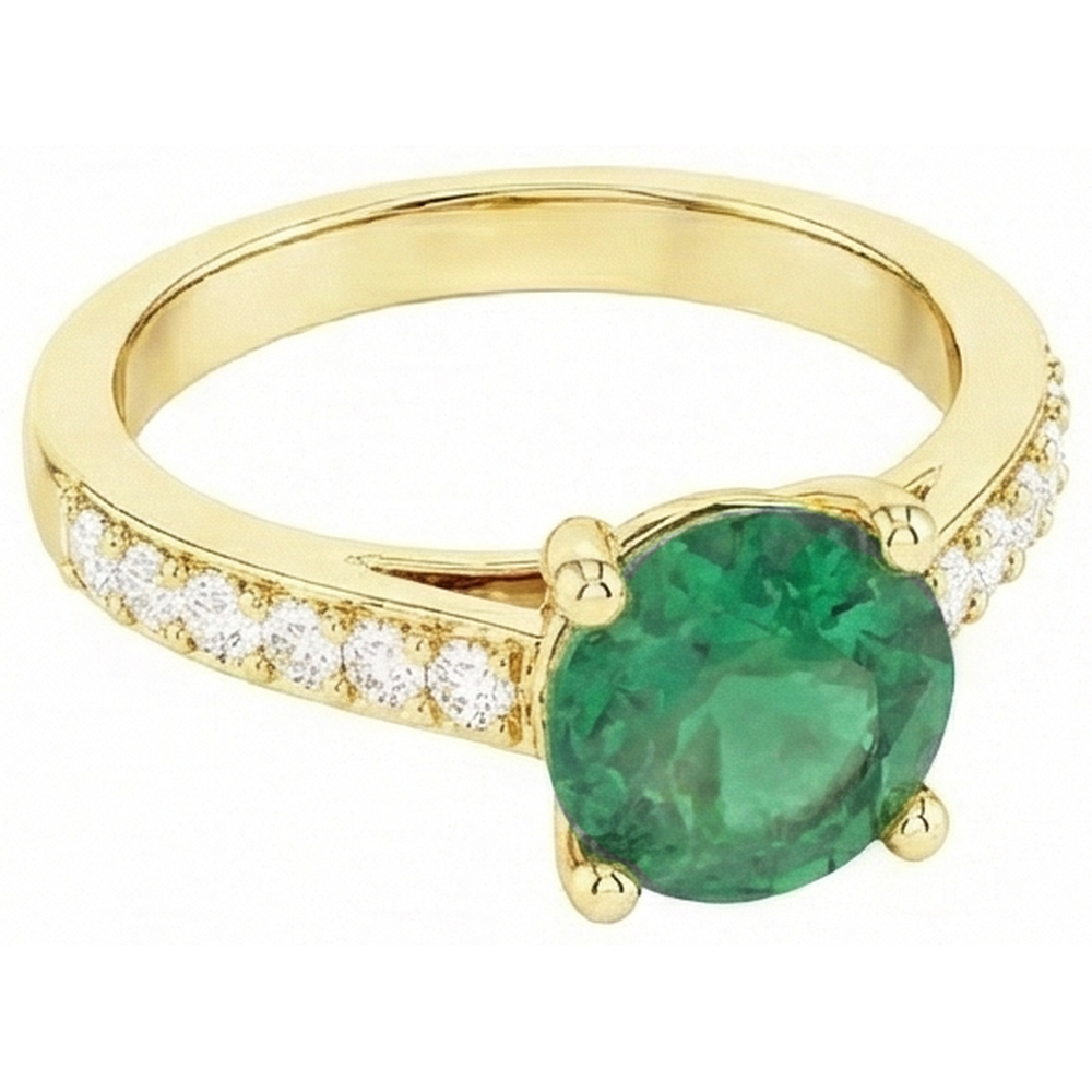 2.70 Carats Green Emerald With Natural Earth Mined Diamond 14K Yellow Gold Engagement Ring