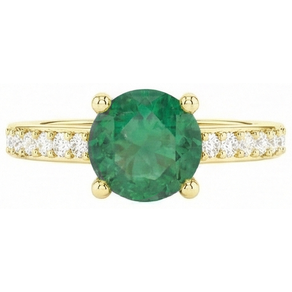 2.70 Carats Green Emerald With Natural Earth Mined Diamond 14K Yellow Gold Engagement Ring