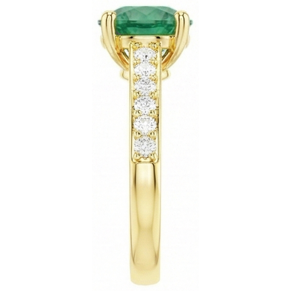 2.70 Carats Green Emerald With Natural Earth Mined Diamond 14K Yellow Gold Engagement Ring