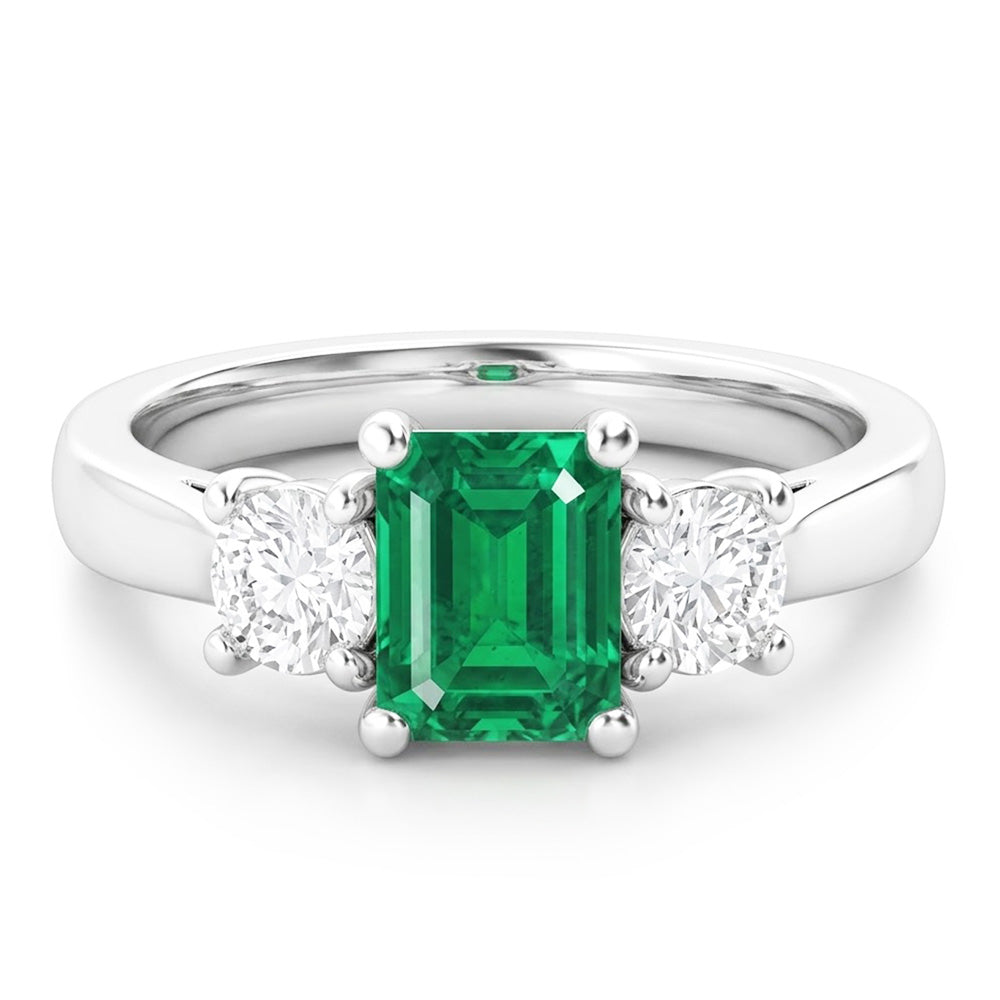 2.70 Carats Green Emerald With Natural Earth Mined Diamond Wedding Ring White Gold 14K