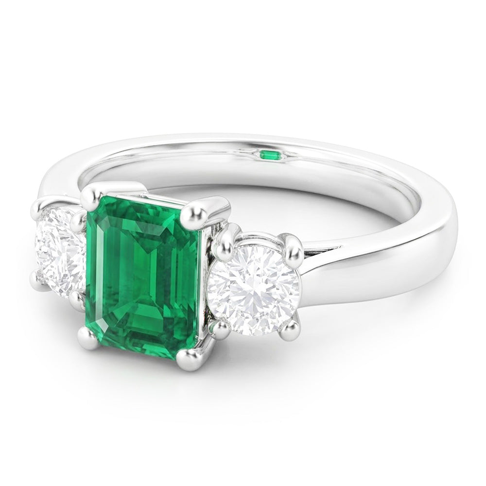 2.70 Carats Green Emerald With Natural Earth Mined Diamond Wedding Ring White Gold 14K