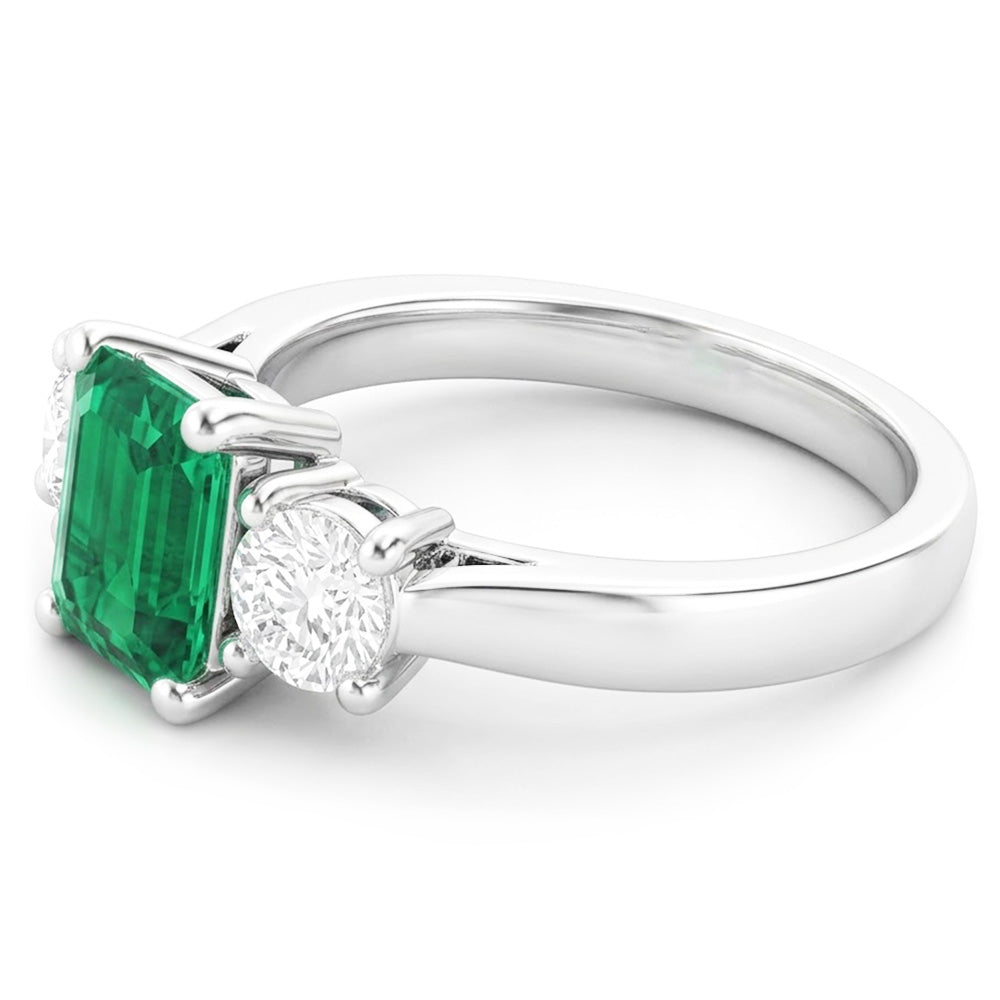 2.70 Carats Green Emerald With Natural Earth Mined Diamond Wedding Ring White Gold 14K