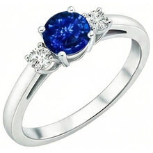 2.70 Ct Blue Sapphire And Natural Earth Mined DIAMOND ( NOT LAB GROWN )s Three Stone Ring Gold 14K