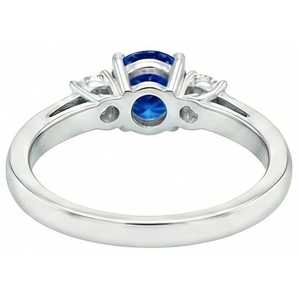 2.70 Ct Blue Sapphire And Natural Earth Mined DIAMOND ( NOT LAB GROWN )s Three Stone Ring Gold 14K