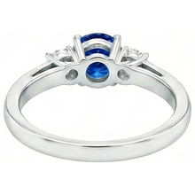 2.70 Ct Blue Sapphire And Natural Earth Mined DIAMOND ( NOT LAB GROWN )s Three Stone Ring Gold 14K