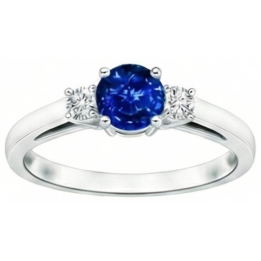 2.70 Ct Blue Sapphire And Natural Earth Mined DIAMOND ( NOT LAB GROWN )s Three Stone Ring Gold 14K