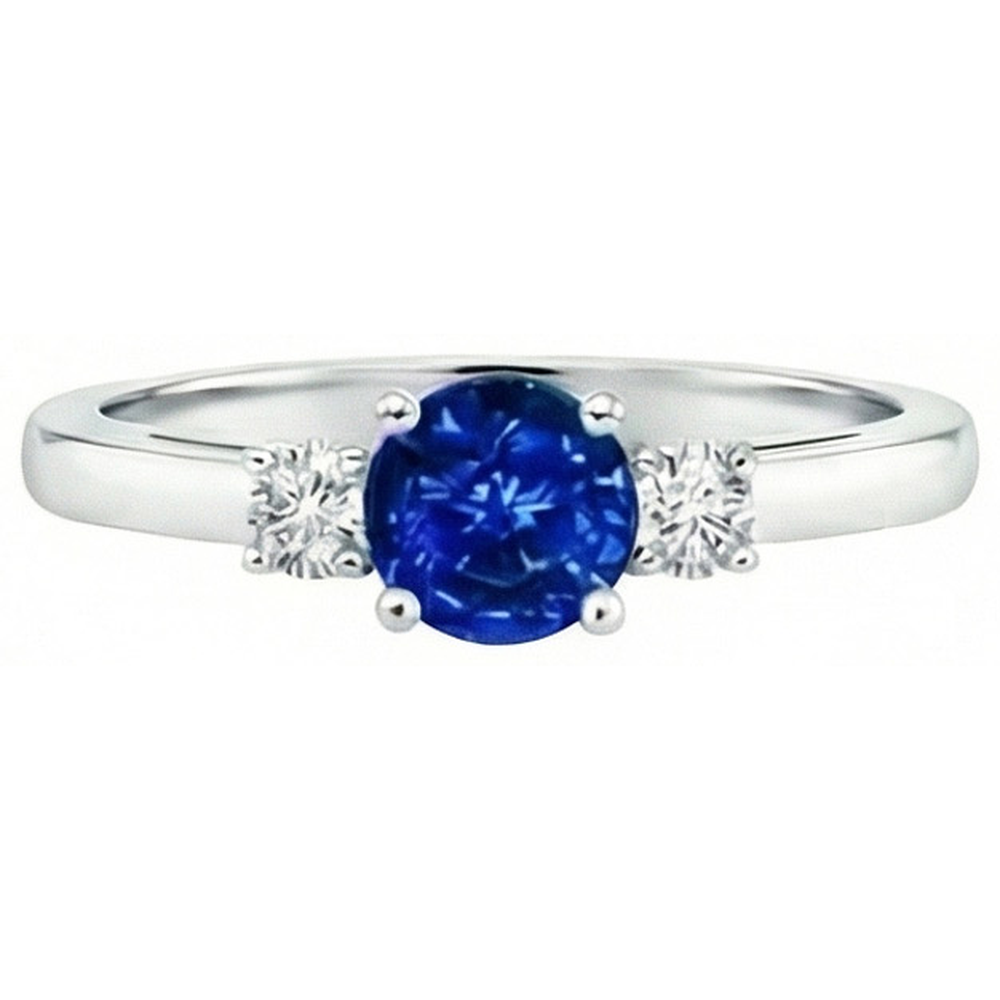 2.70 Ct Blue Sapphire And Natural Earth Mined DIAMOND ( NOT LAB GROWN )s Three Stone Ring Gold 14K