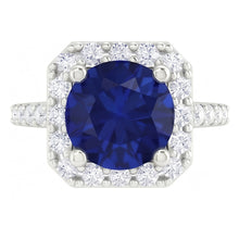 2.70 Ct Ceylon Sapphire & Natural Earth Mined DIAMOND ( NOT LAB GROWN )s Halo Ring White Gold 14K