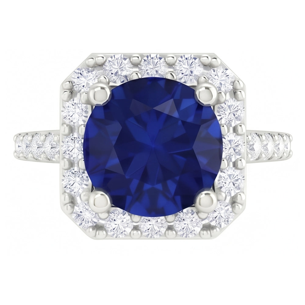 2.70 Ct Ceylon Sapphire & Natural Earth Mined DIAMOND ( NOT LAB GROWN )s Halo Ring White Gold 14K